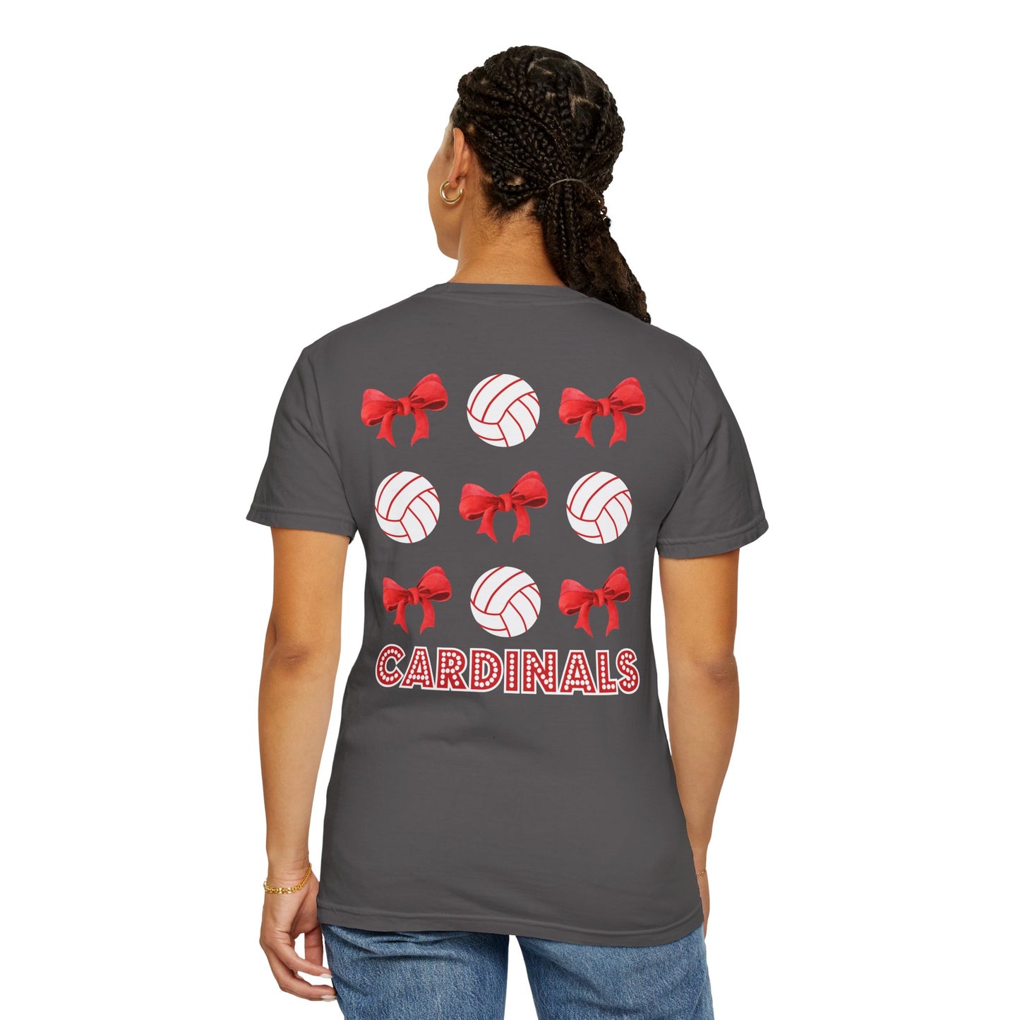 Cardinal Bows & Volleyballs Tee-  Comfort Colors