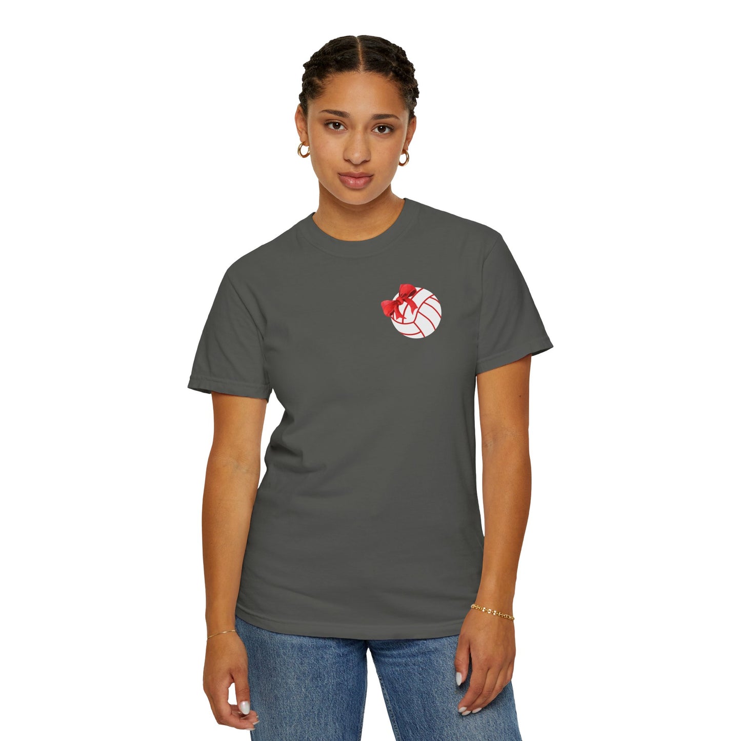 Cardinal Bows & Volleyballs Tee-  Comfort Colors