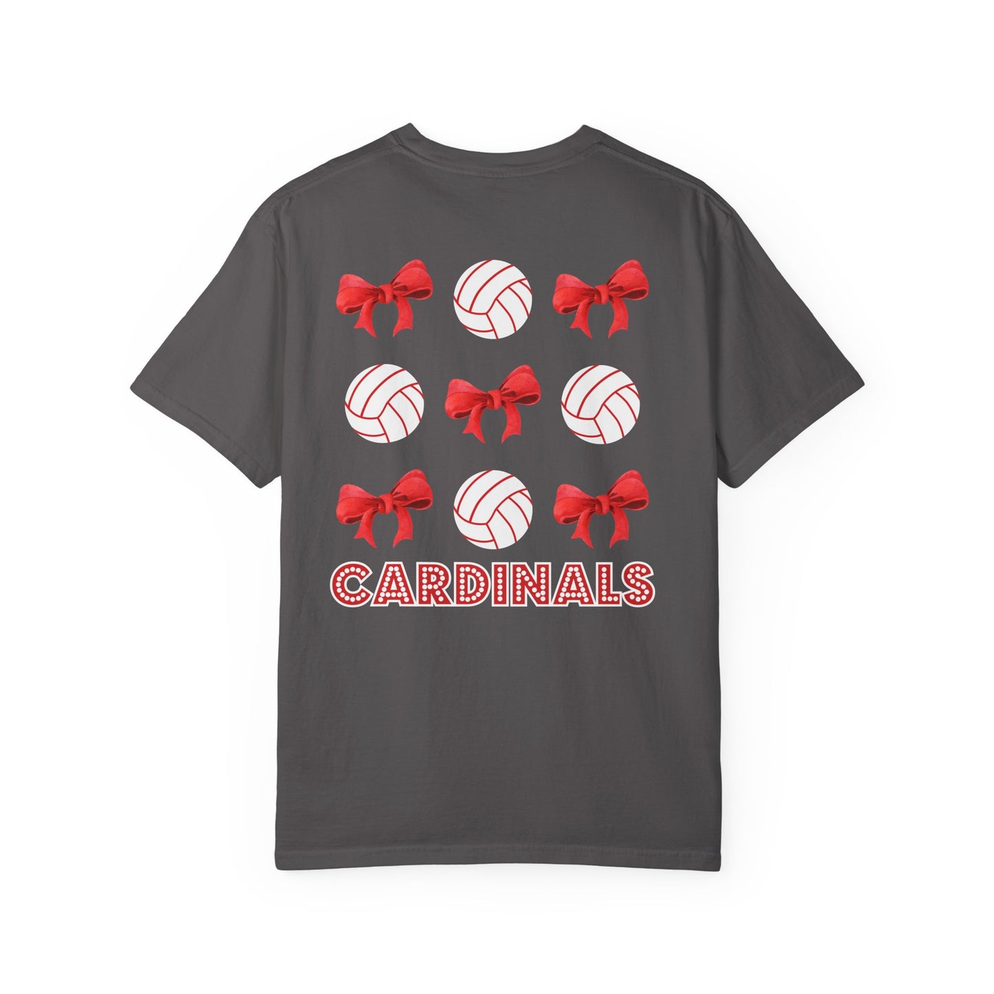 Cardinal Bows & Volleyballs Tee-  Comfort Colors