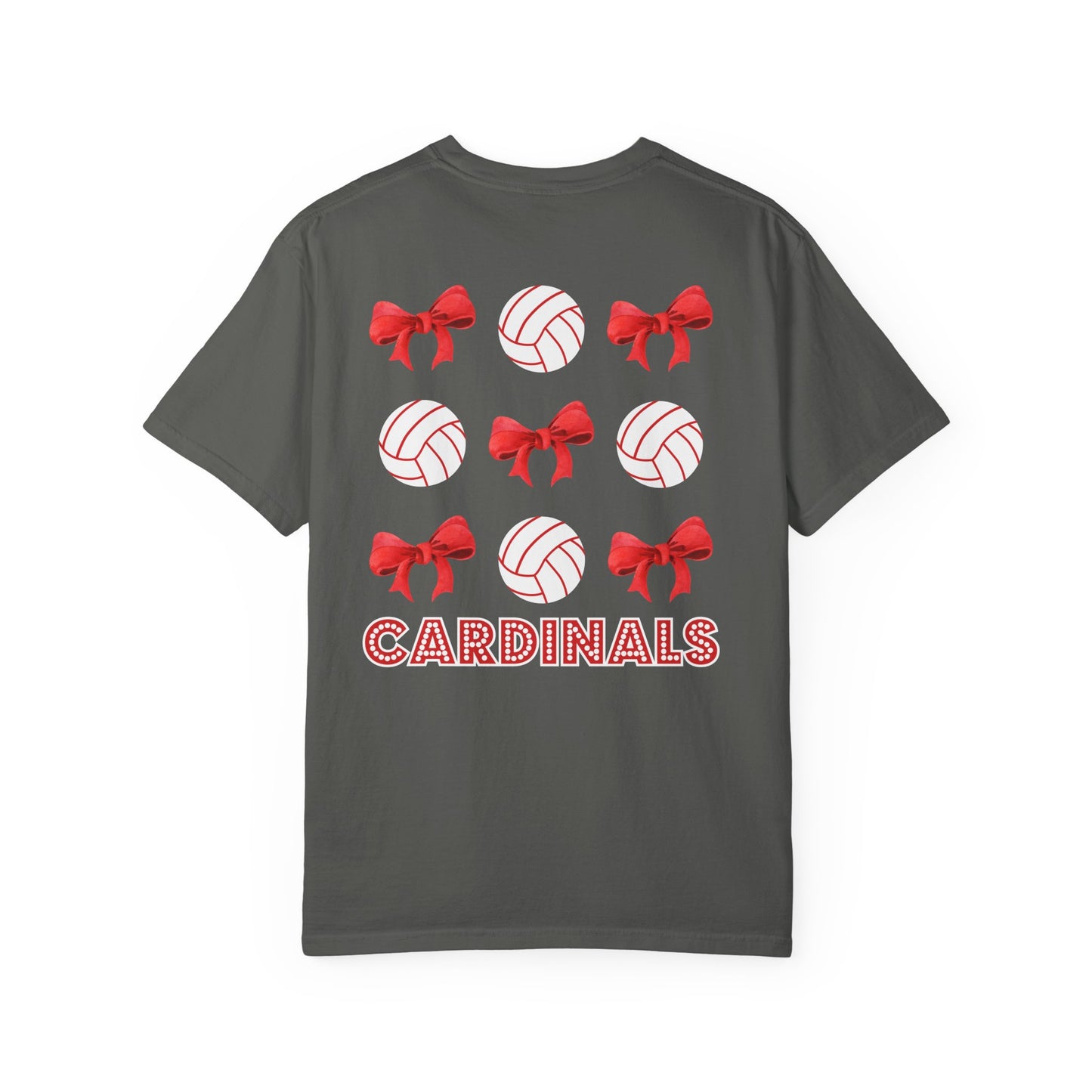 Cardinal Bows & Volleyballs Tee-  Comfort Colors