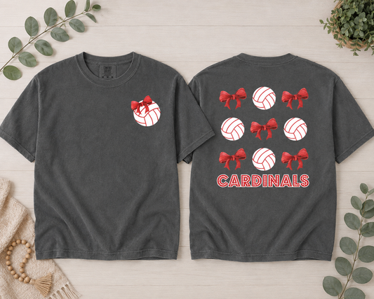 Cardinal Bows & Volleyballs Tee-  Comfort Colors