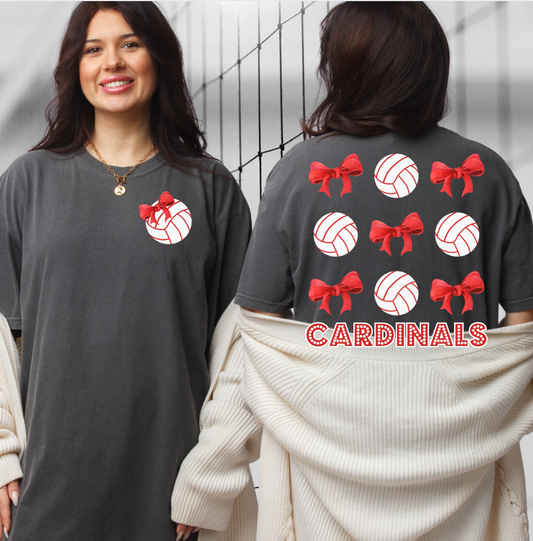 Cardinal Bows & Volleyballs Tee-  Comfort Colors